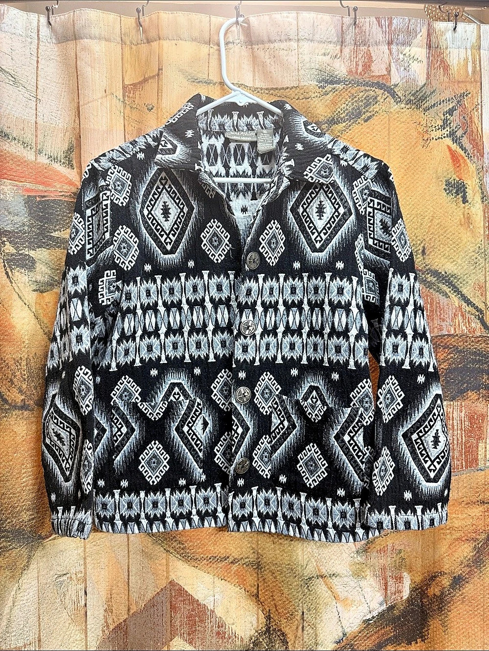 Jane Ashley Geometric Cotton-Blend Blazer Black & White Size Medium